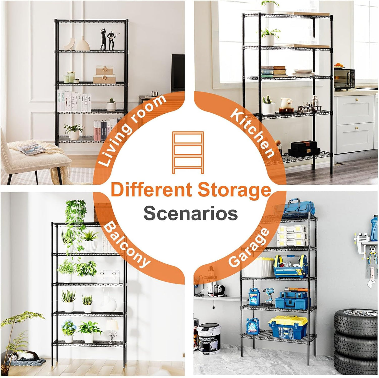 CARLA HOME 5-Tier Adjustable Metal Storage Shelves Wire Rack Organizer for Kitchen, Pantry, Bathroom or Laundry Room (60cm W x 40cm D x 145cm H)-1992735282079862786