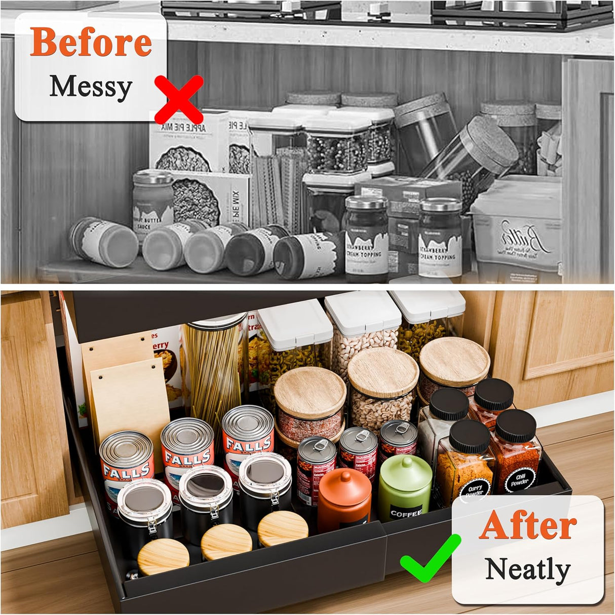 CARLA HOME 2 Pack Pull Out Cabinet Organizer Expandable for Cabinets with Adjustable Slide Out Shelves and Easy Installation (Black)-1992735300954230787