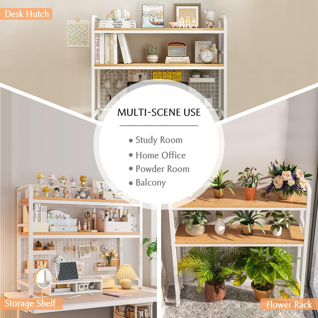 CARLA HOME 2-Tier Metal Desktop Hutch Bookshelf with Grid Panel for Computer Desk and Office Countertop-1992735283170381825