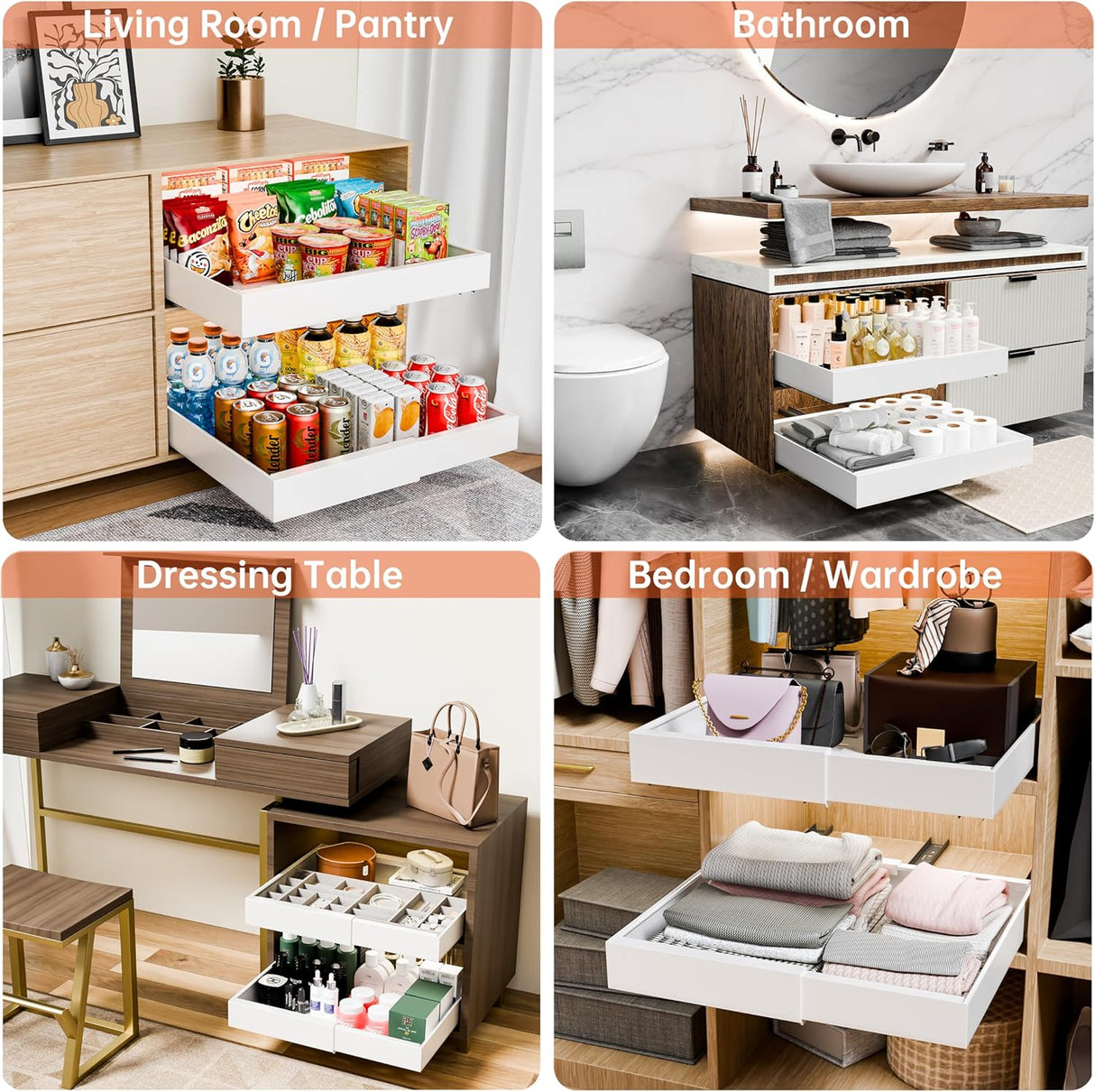 CARLA HOME 2 Pack Pull Out Cabinet Organizer Expandable for Cabinets with Adjustable Slide Out Shelves and Easy Installation (White)-1992735300601909252