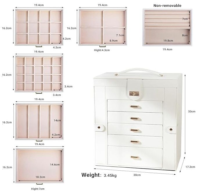 CARLA HOME 6-Layer Large Jewelry Box for Women with Drawers, Mirror, Lock, Necklace Hooks & Side Compartments for Rings, Earrings, Bracelets, Gifts (White)-1992735289843519490