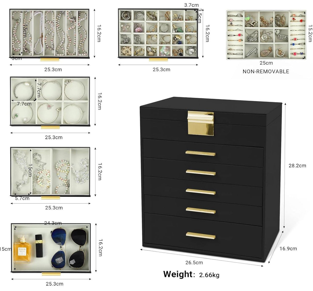 CARLA HOME 6-Layer Large Jewelry Organizer Box for Women with Mirror, Drawers, Hooks & Dividers for Rings, Necklaces, Bracelets, Ideal Gift for Women (Black)-1992735298160824322