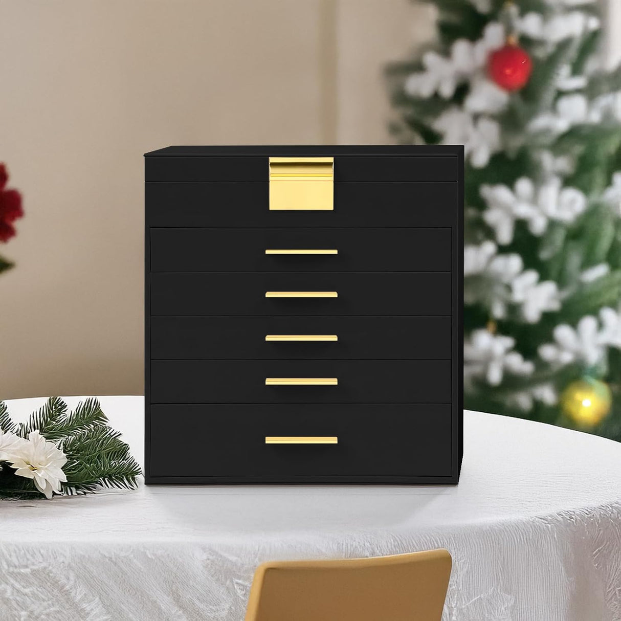 CARLA HOME 6-Layer Large Jewelry Organizer Box for Women with Mirror, Drawers, Hooks & Dividers for Rings, Necklaces, Bracelets, Ideal Gift for Women (Black)-1992735298160824326