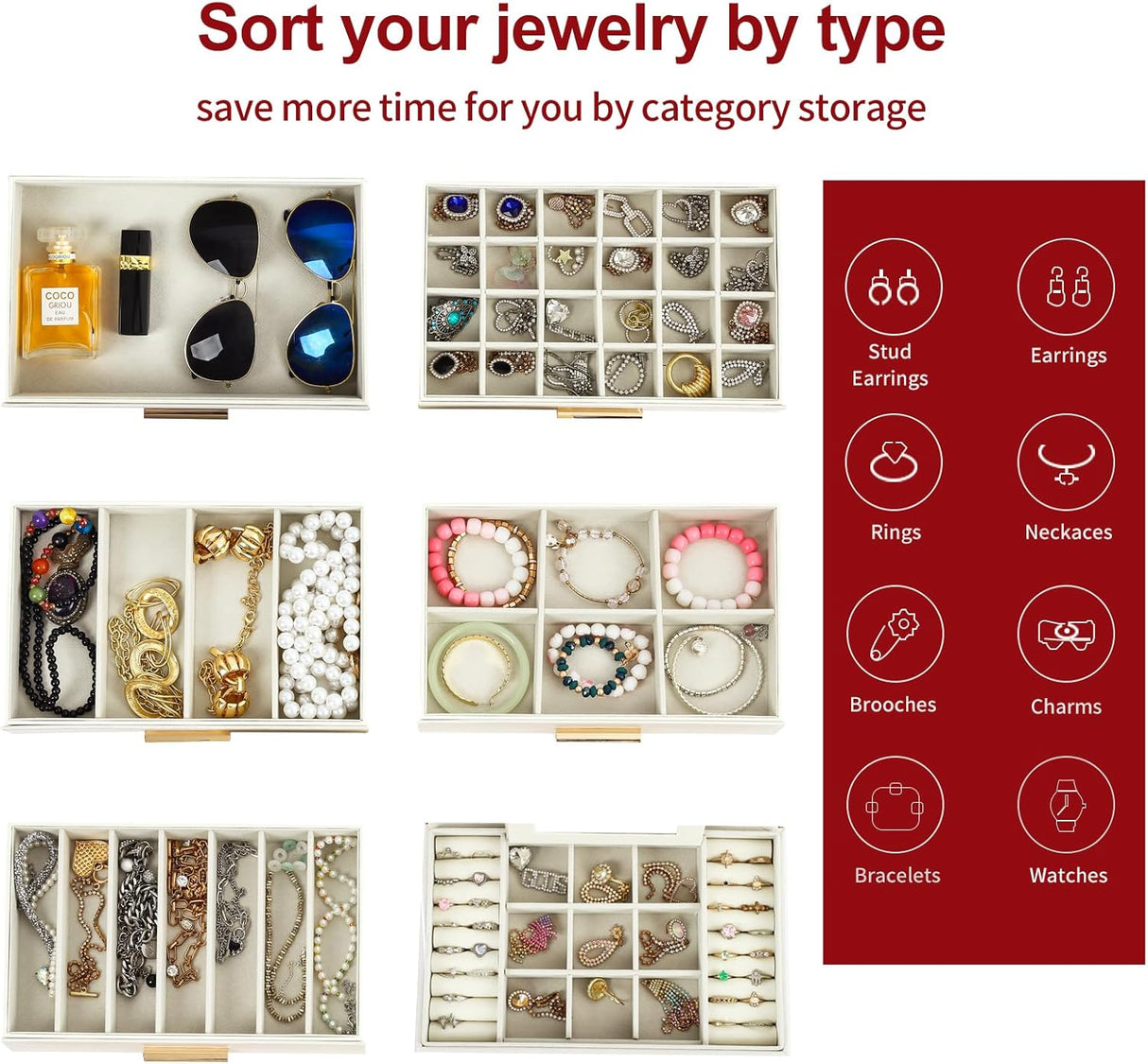 CARLA HOME 6-Layer Large Jewelry Organizer Box for Women with Mirror, Drawers, Hooks & Dividers for Rings, Necklaces, Bracelets, Ideal Gift for Women (White)-1992735299033239556