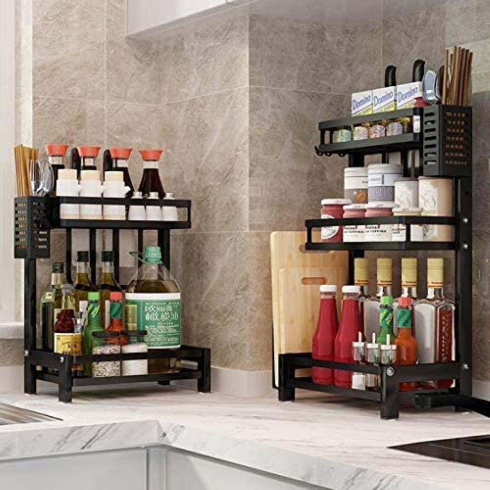 CARLA HOME 2-Tier Kitchen Spice Rack Organizer Storage Shelf for Condiments, Oil Bottles, Utensils, Cutting Board & More-1992735302300602376