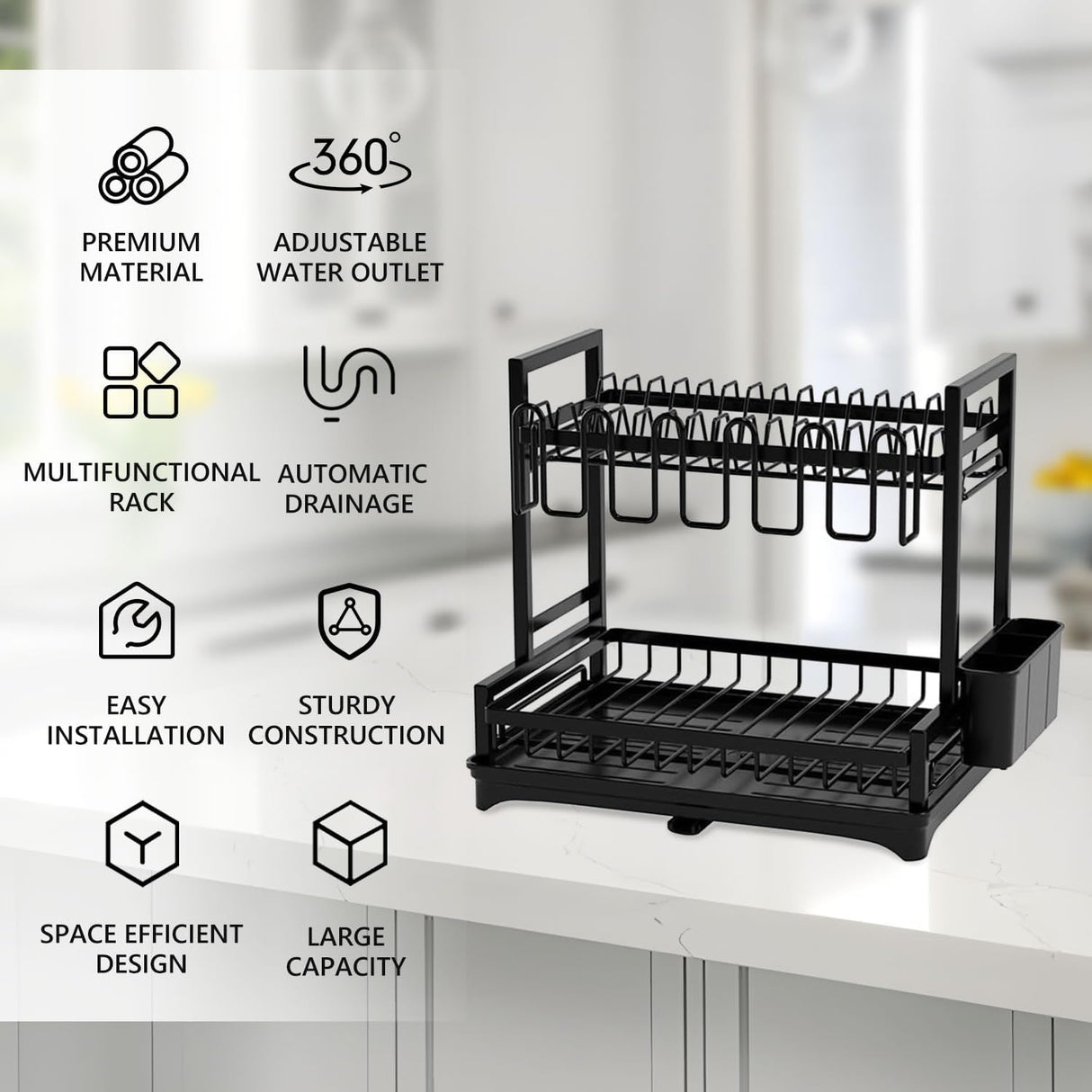 CARLA HOME Dish Drying Rack 2-Tier Kitchen Drainer with Drainboard-1992735286932672514