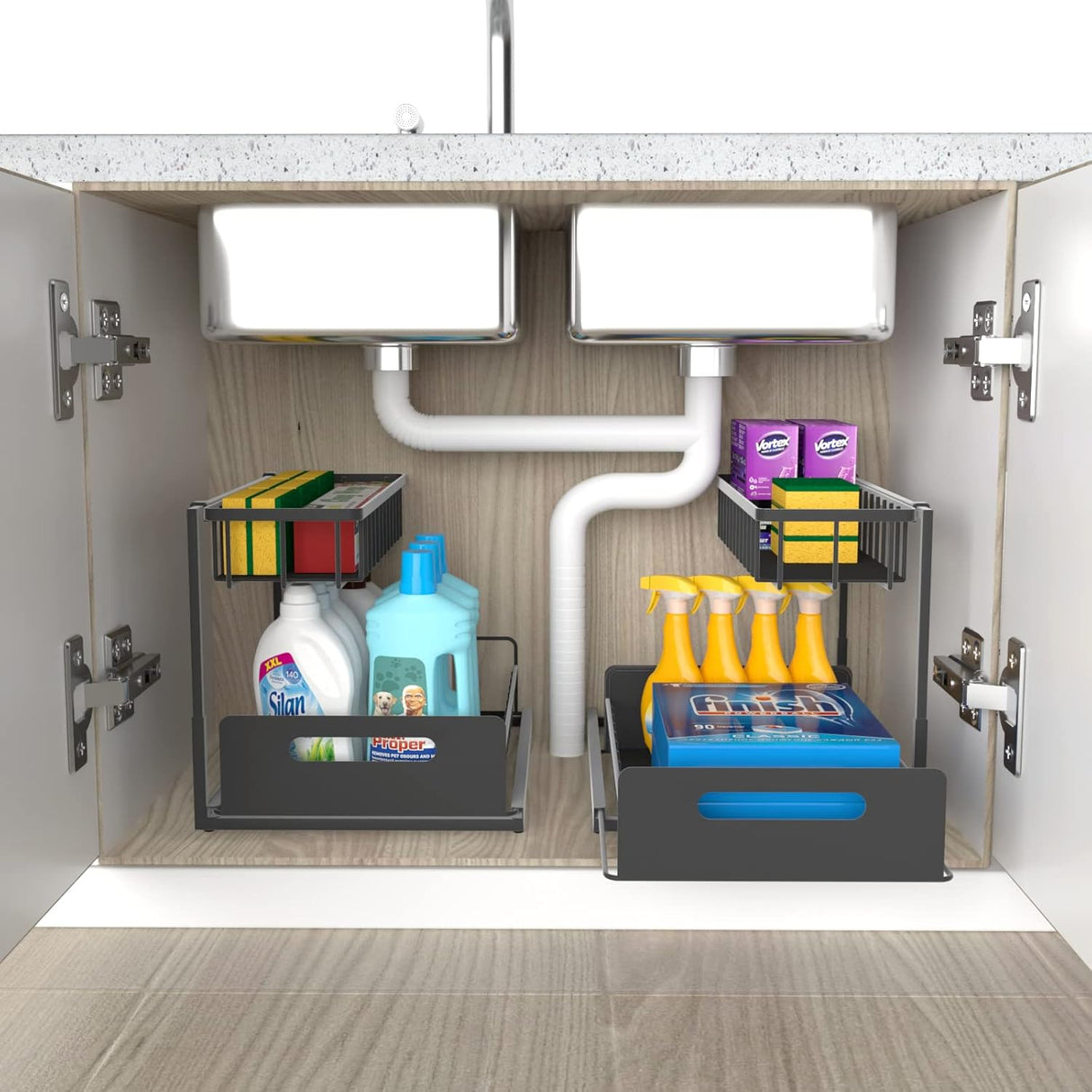 CARLA HOME 2 Tier Under Sink Organiser with Sliding Drawers for Kitchen & Bathroom-1978962264841129985