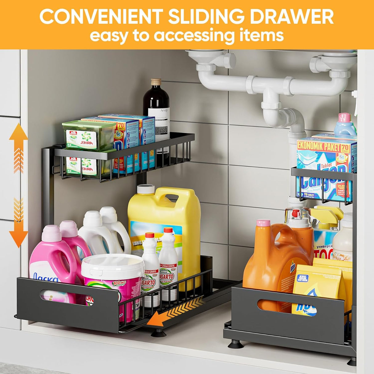 CARLA HOME 2 Tier Under Sink Organiser with Sliding Drawers for Kitchen & Bathroom-1978962264841129986