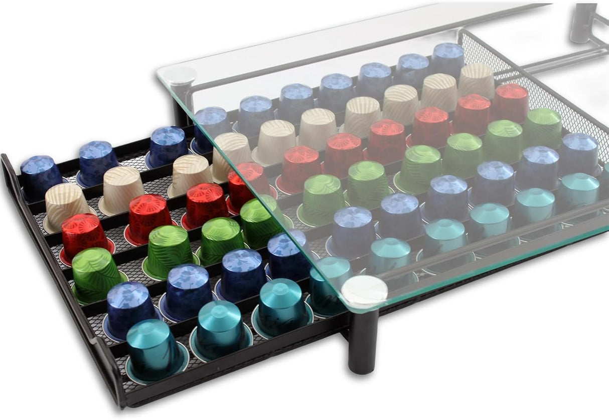 CARLA HOME 60 Coffee Pod Holder Drawer with Tempered Glass Capsule Organizer for Nespresso Pods and Sliding Drawer for Kitchen Countertop-1992735289507975172