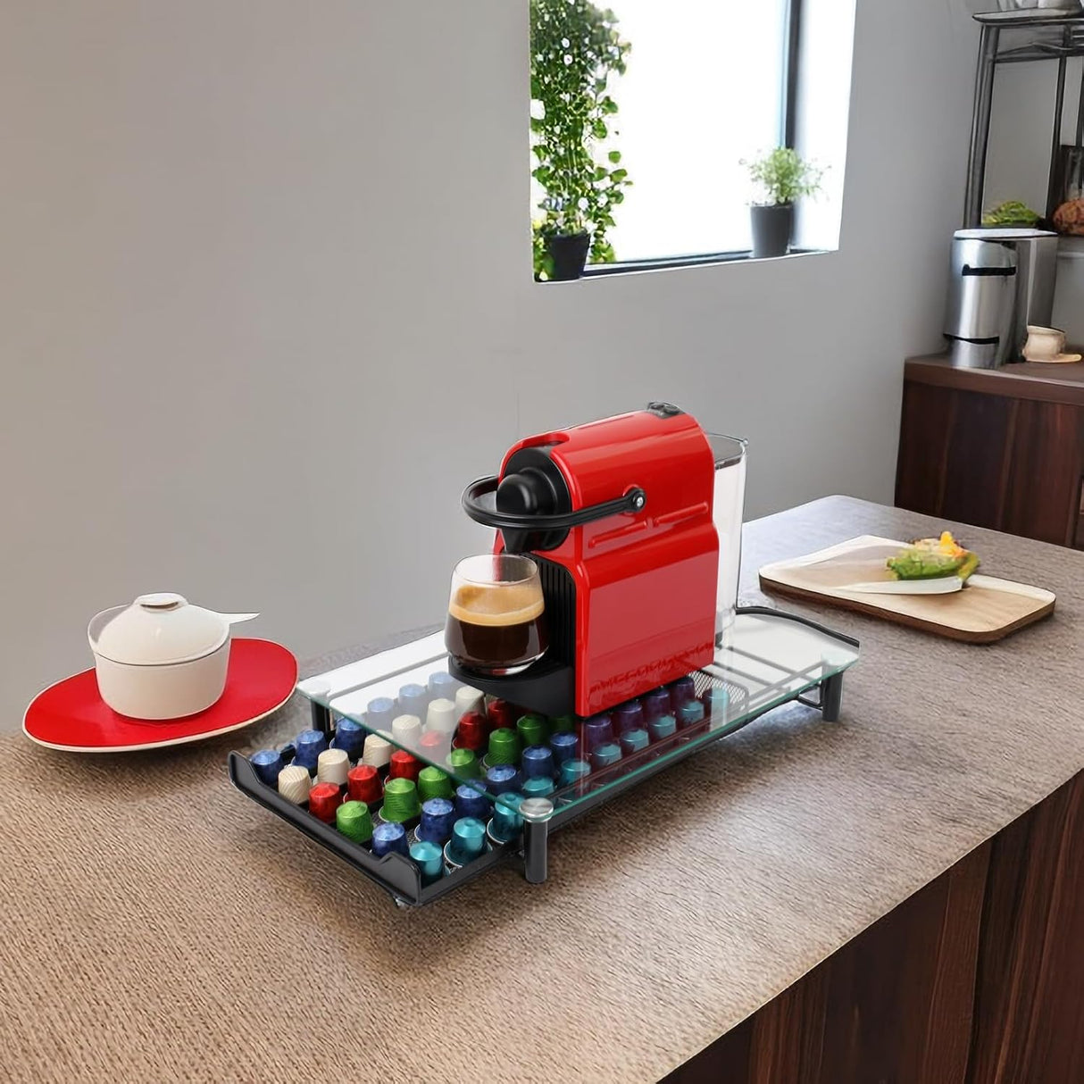CARLA HOME 60 Coffee Pod Holder Drawer with Tempered Glass Capsule Organizer for Nespresso Pods and Sliding Drawer for Kitchen Countertop-1992735289507975175