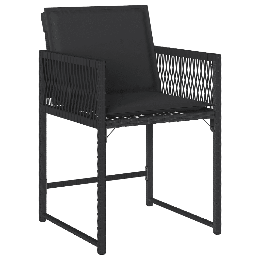 7 Piece Garden Dining Set with Cushions Black Poly Rattan