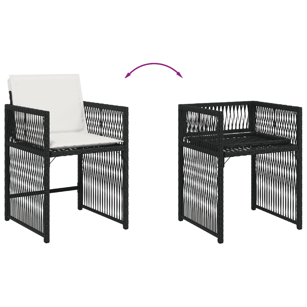 9 Piece Garden Dining Set with Cushions Black Poly Rattan