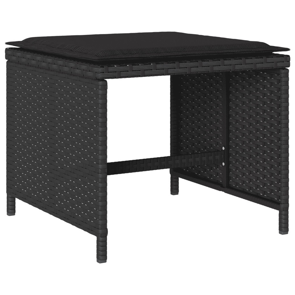 9 Piece Garden Dining Set with Cushions Black Poly Rattan