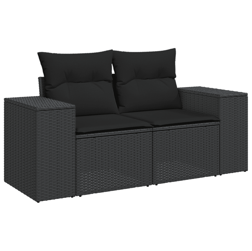 13 Piece Garden Dining Set with Cushions Black Poly Rattan