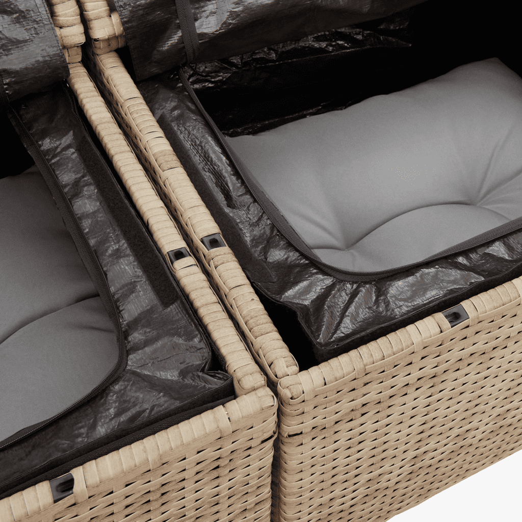 10 Piece Garden Sofa Set with Cushions Beige Poly Rattan