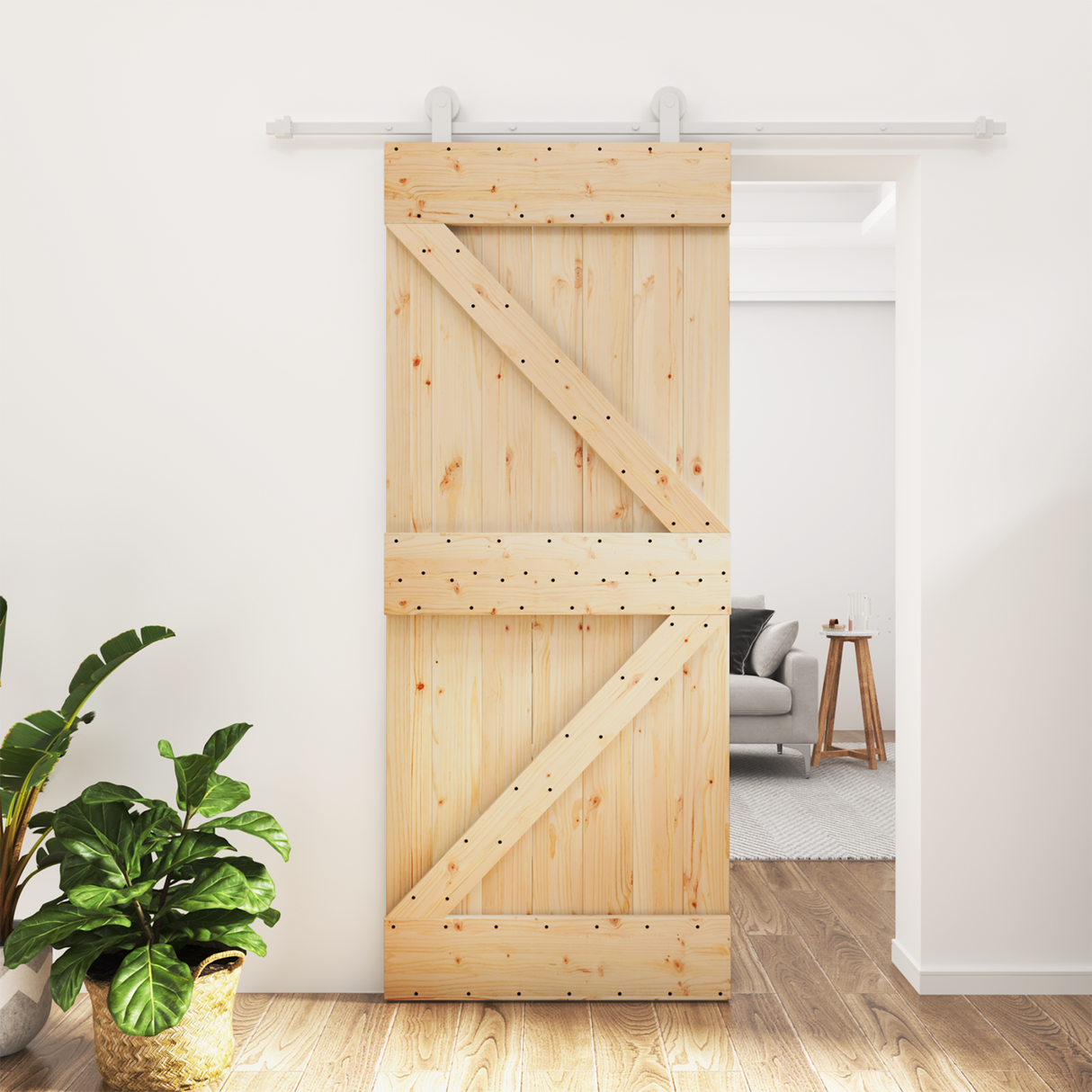 Sliding Door Natural and White 85 x 210 cm Solid Pine Wood