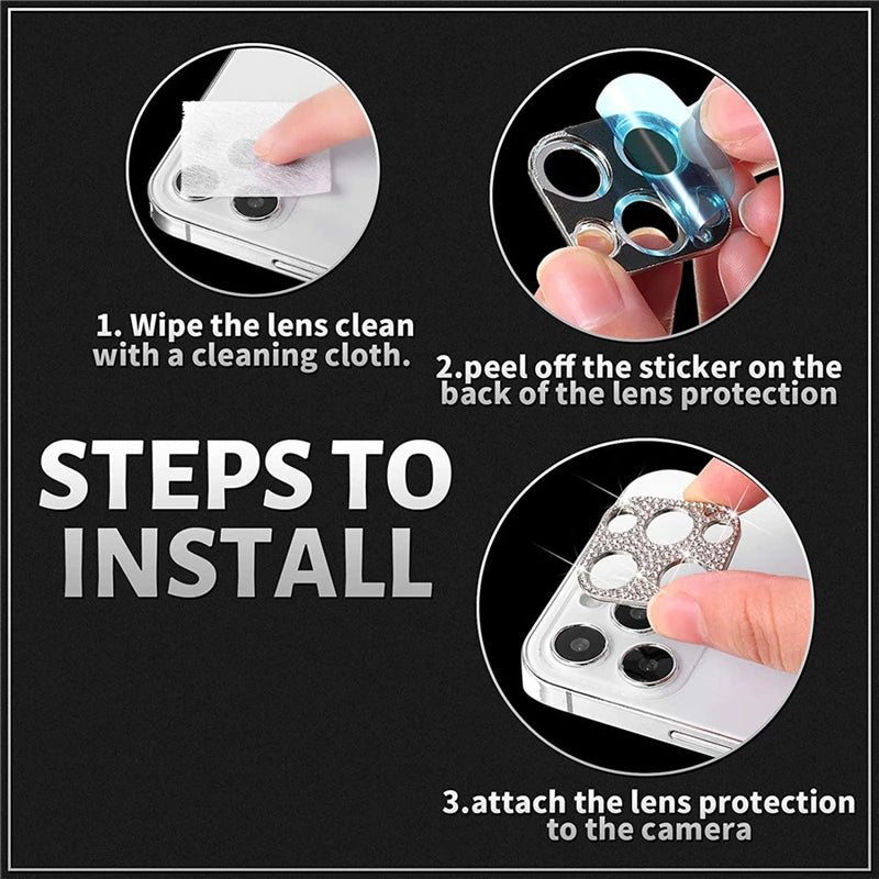 Diamond Metal Camera Lens Protector Glass For iPhone 11 14 15 Pro Max Plus 13 12 Mini Plus Full Cover Camera Lens Protector Case