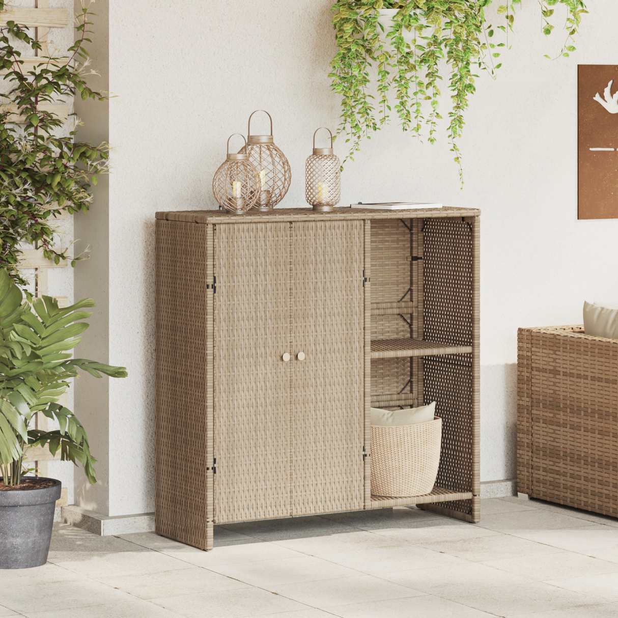 Storage Cabinet with Shelf Beige 100 x 36 x 102 cm Rattan