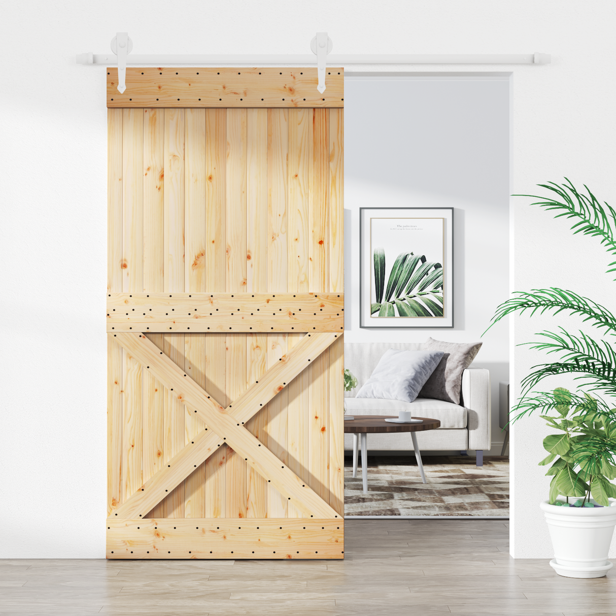 Sliding Door Natural and White 100 x 210 cm Solid Pine Wood