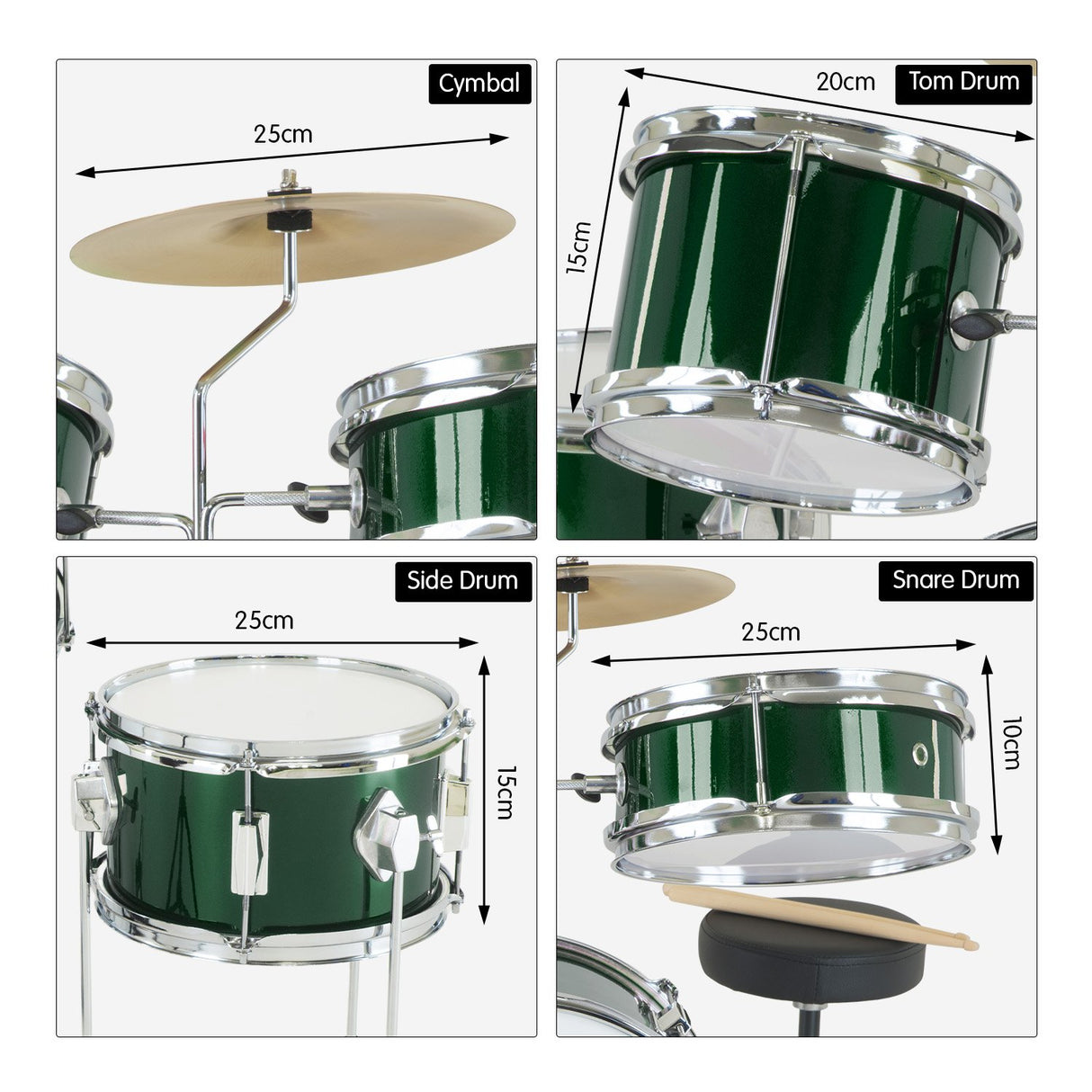 Karrera Childrens 4pc Drumkit - Green