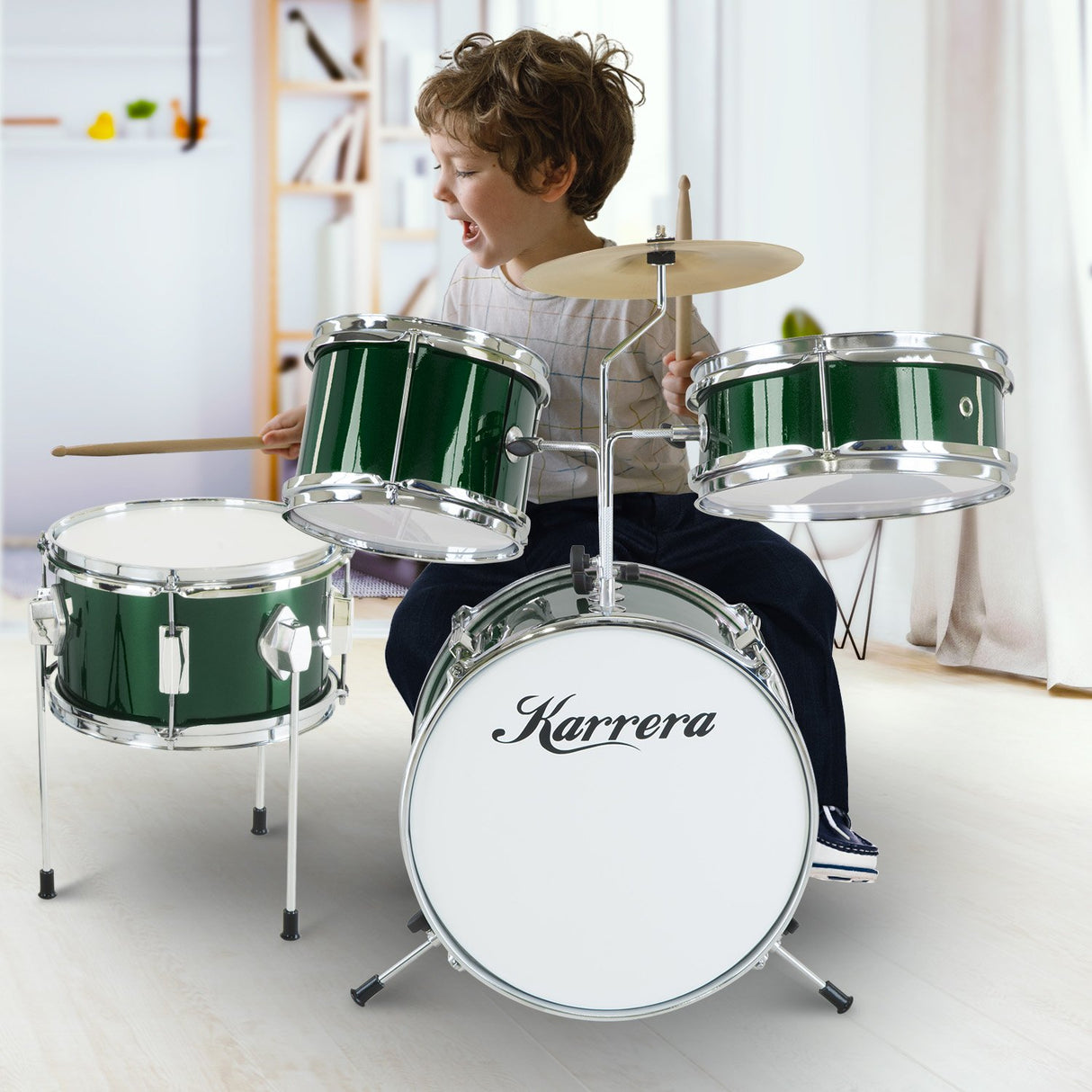 Karrera Childrens 4pc Drumkit - Green