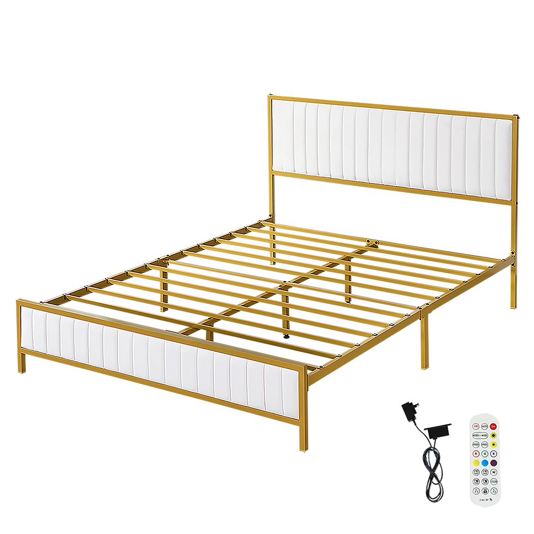 Levede Metal Bed Frame Under Bed Storage Double Beige-2006732901978345480