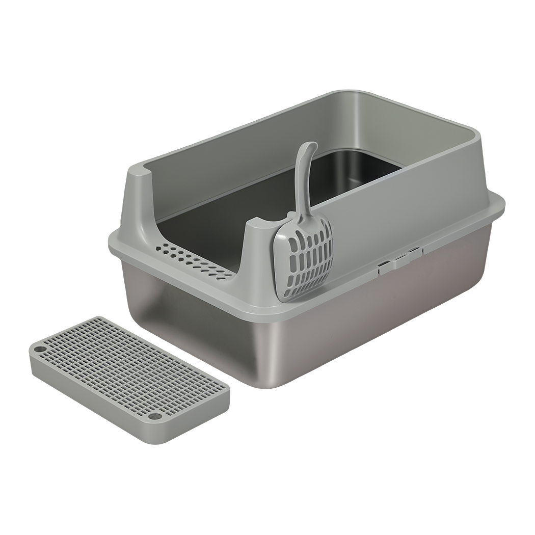 Pawz Stainless Steel Large Semi-Enclosed Cat Litter Box-2011971128762961928