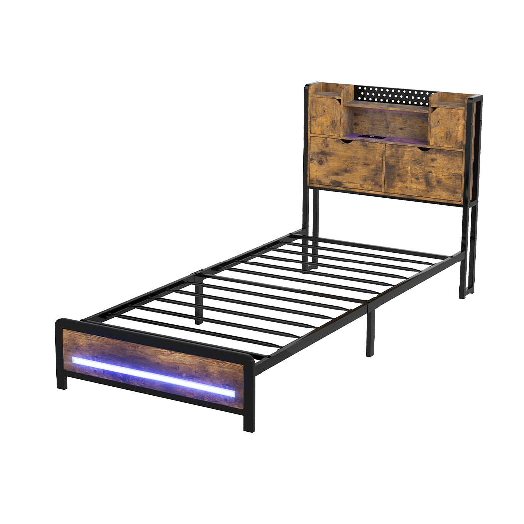 Levede Single Bed Frame Storage Headboard Industrial-2011971104947703816