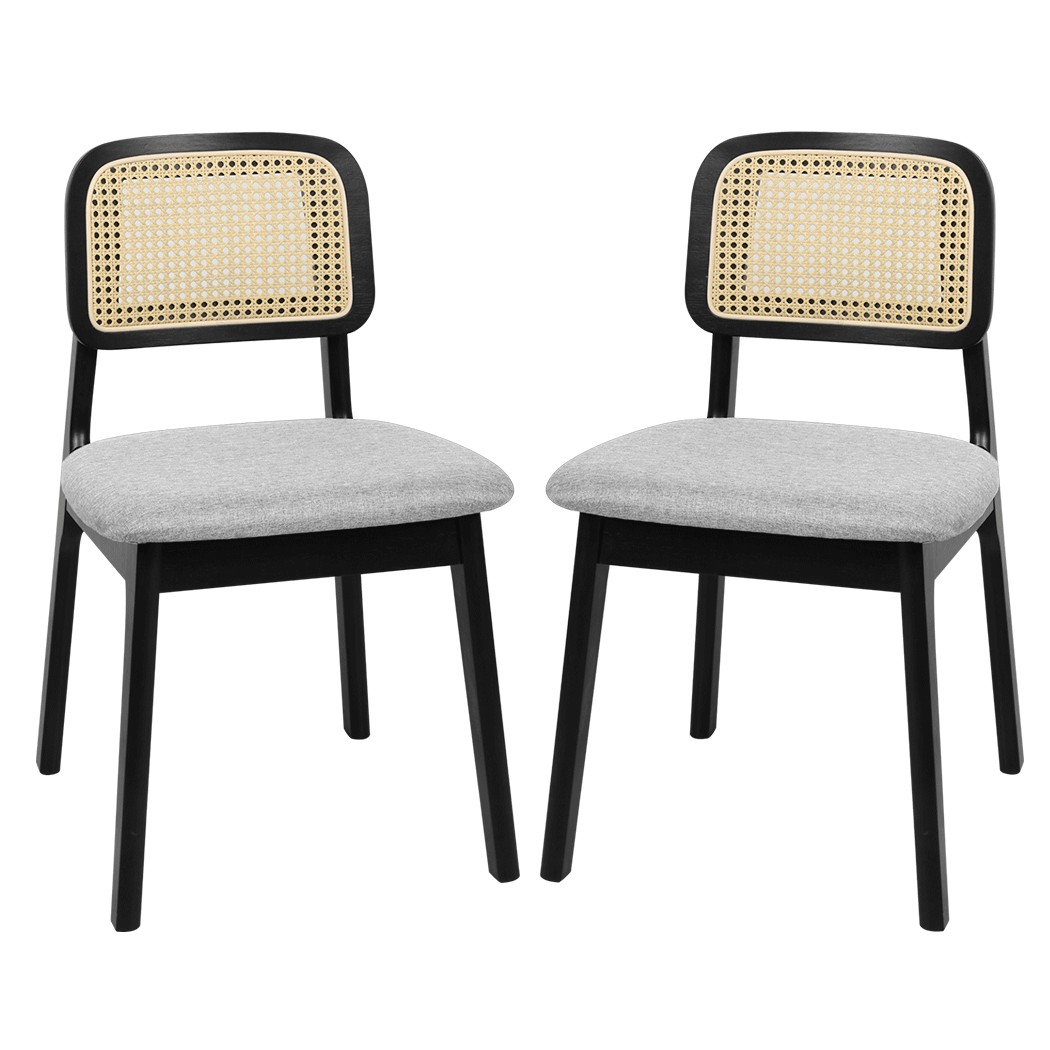 Levede Dining Chair Wood Rattan Armless Black x4-2006732736164925448