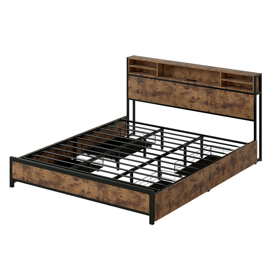 Levede King Bed Frame Industrial Storage LED Charing-2011971104339529736