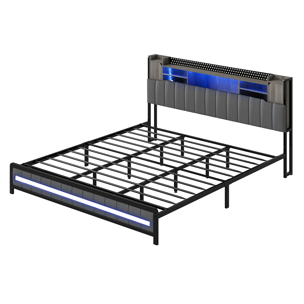 Levede King Bed Frame with Storage Headboard RGB LED-2011971105136447496
