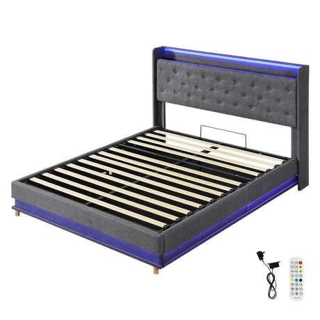 Levede Double Bed Frame Gas Lift LED Light-1954802406353145864