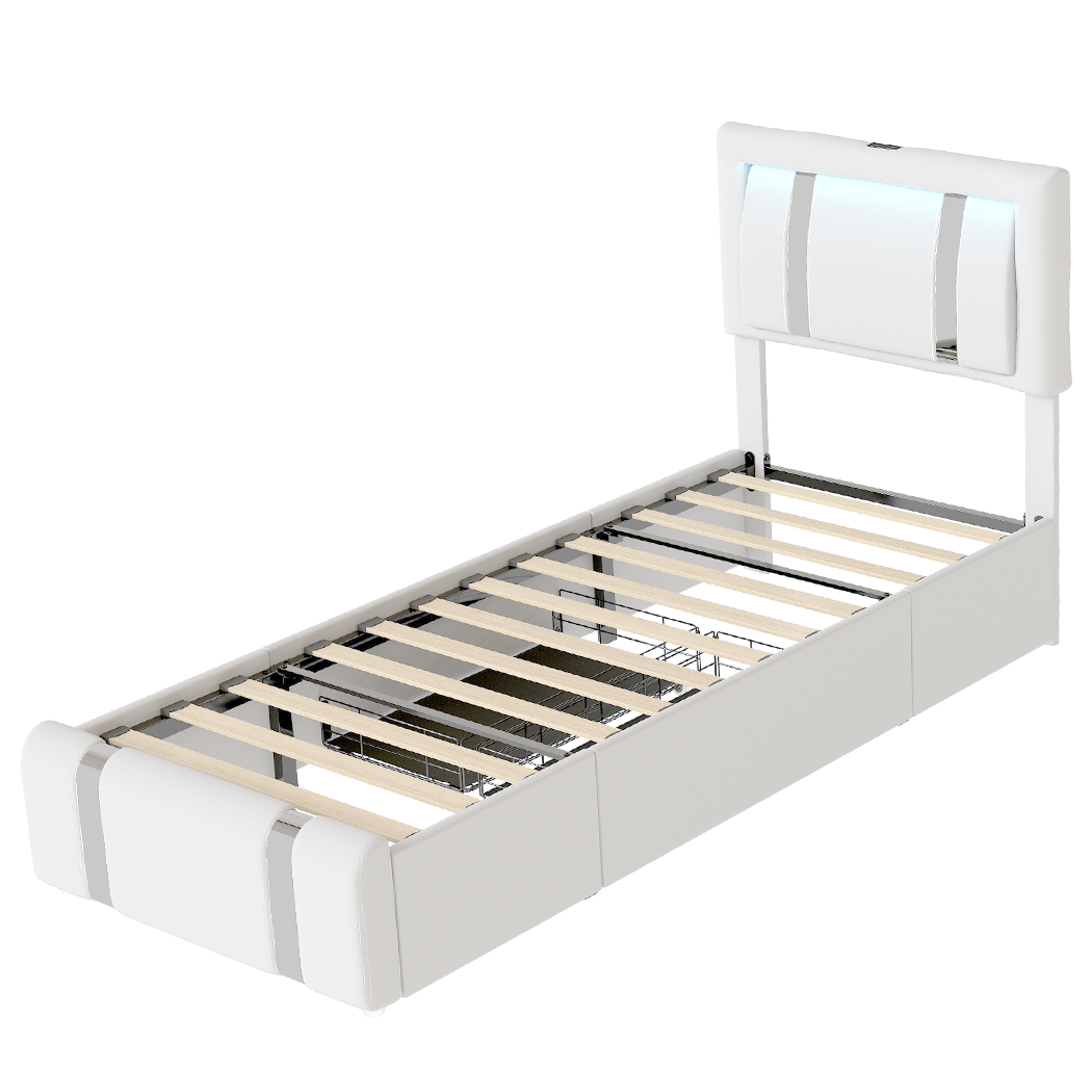 Levede Single Bed Frame Leather Headboard RGB 2 Drawers-2006732796336410632