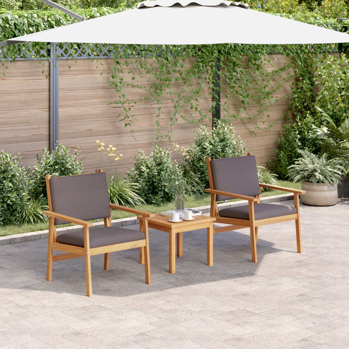 Garden Sofa Set with Cushion 3 pcs Brown Solid Acacia wood