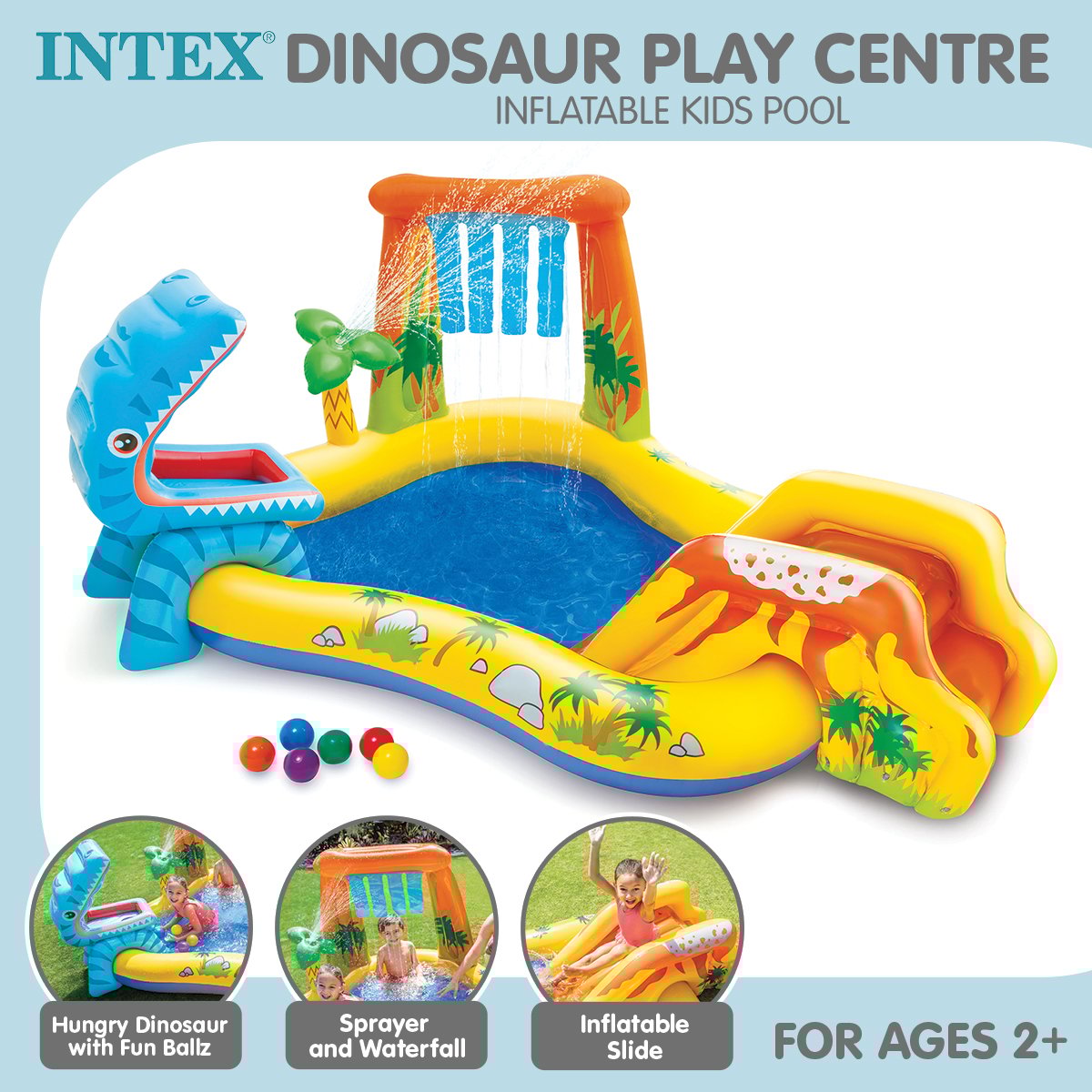 Intex 57444 Dinosaur Play Centre Kids Inflatable Pool with Water Slide