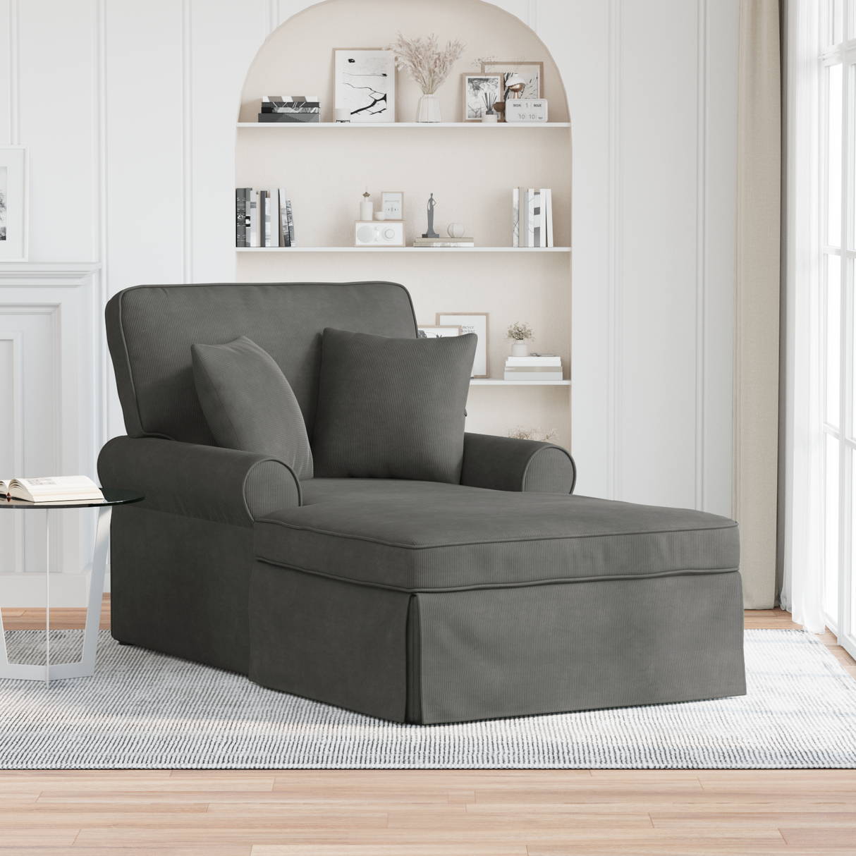 Chaise Lounge with Skirt 3 pcs Dark Grey Corduroy Fabric