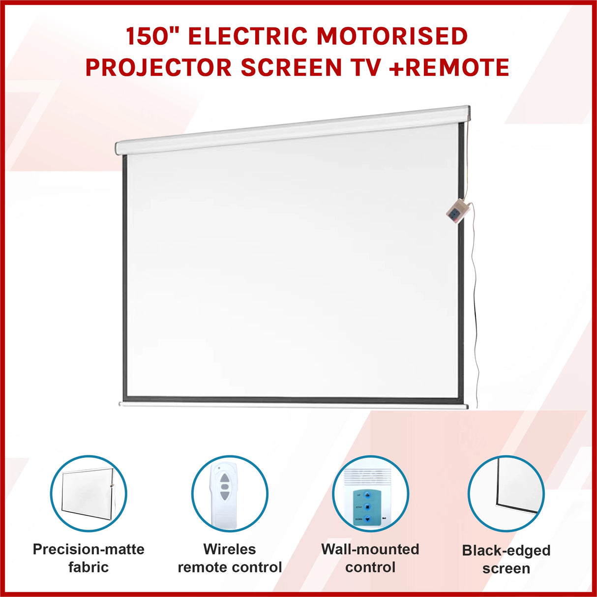 150" Electric Motorised Projector Screen TV +Remote
