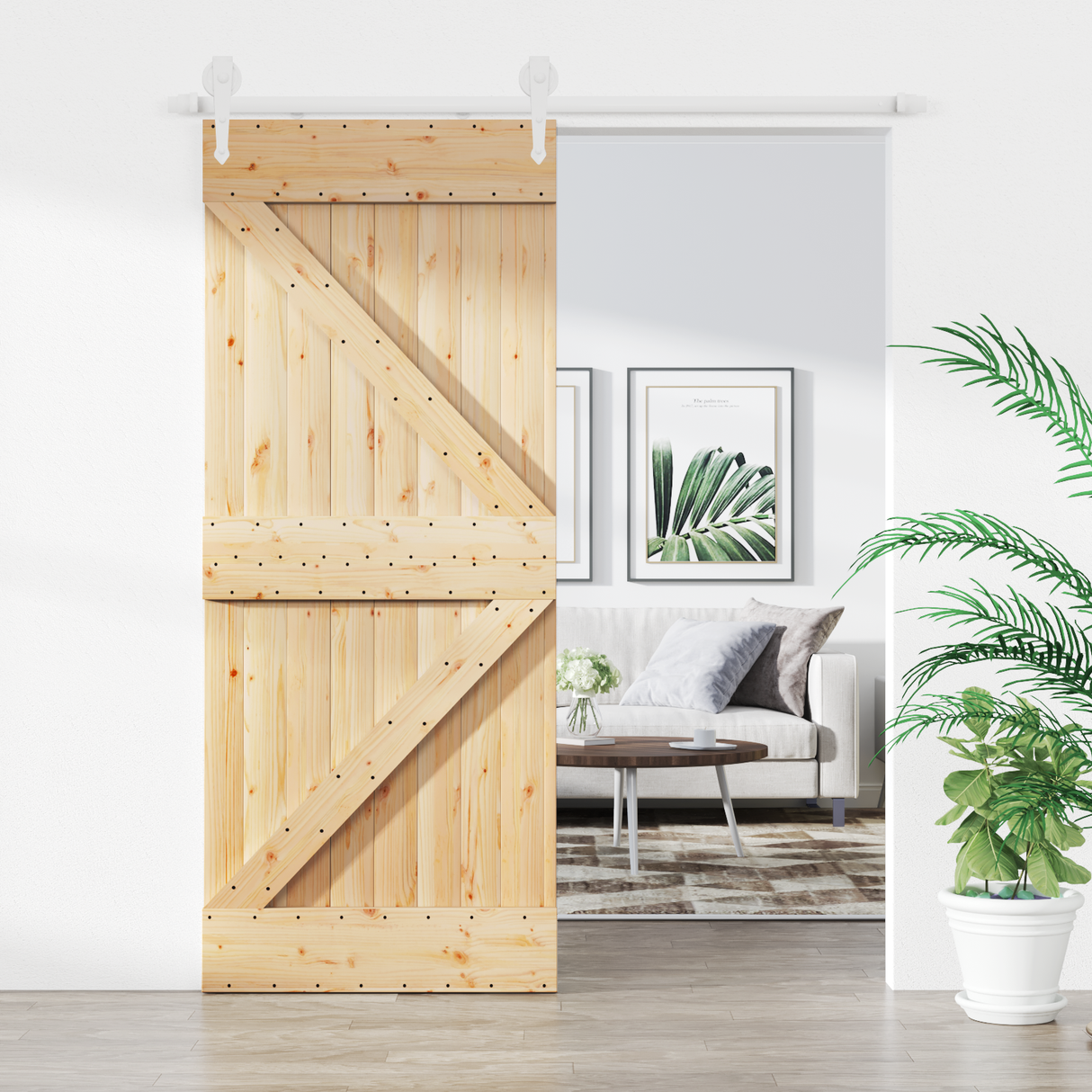 Sliding Door Natural and White 85 x 210 cm Solid Pine Wood