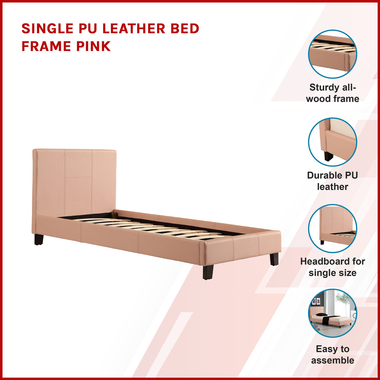 Single PU Leather Bed Frame Pink