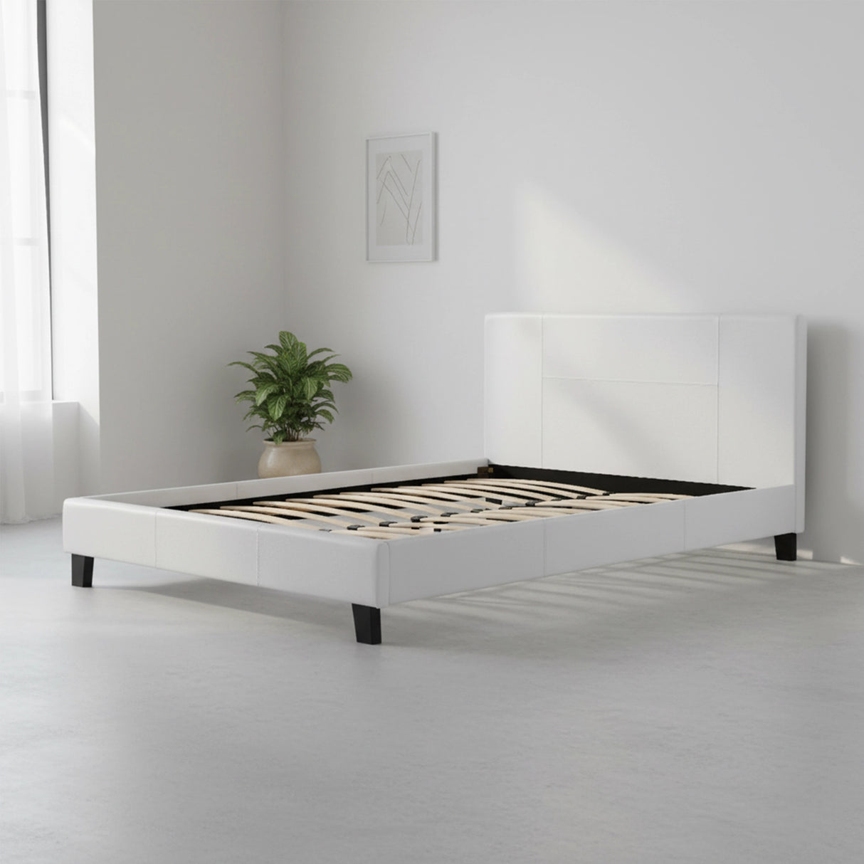 Double PU Leather Bed Frame White