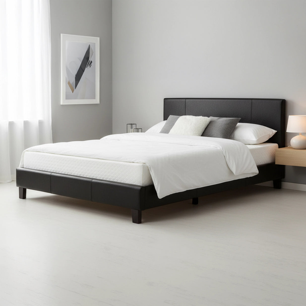 Double PU Leather Bed Frame Black