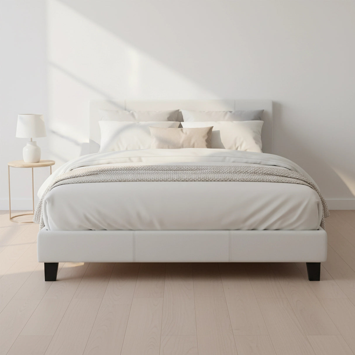 Queen PU Leather Bed Frame White