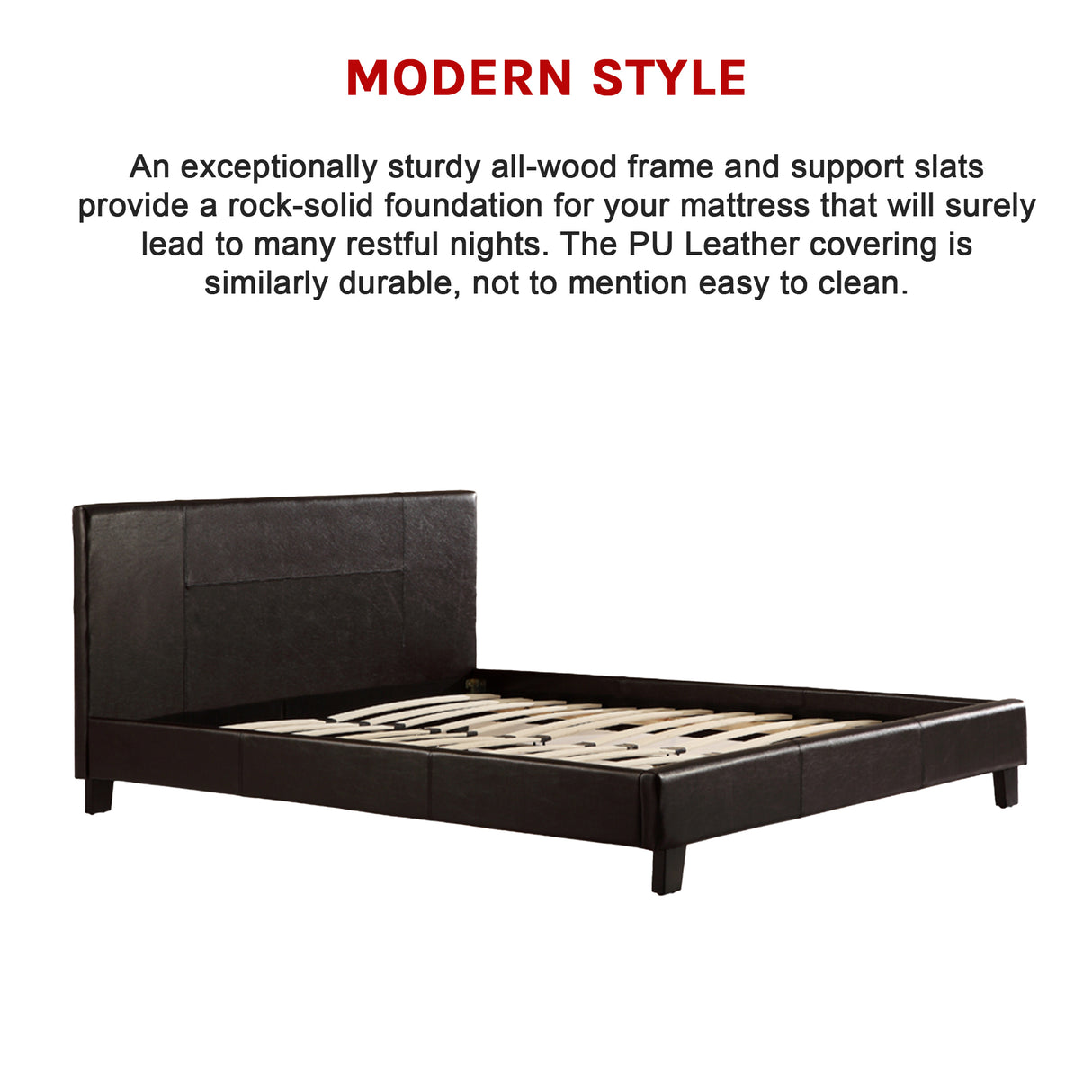 Queen PU Leather Bed Frame Brown