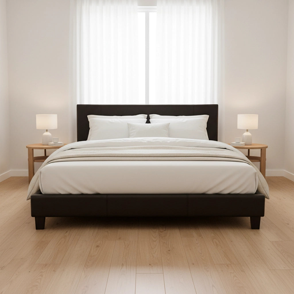 King PU Leather Bed Frame Brown