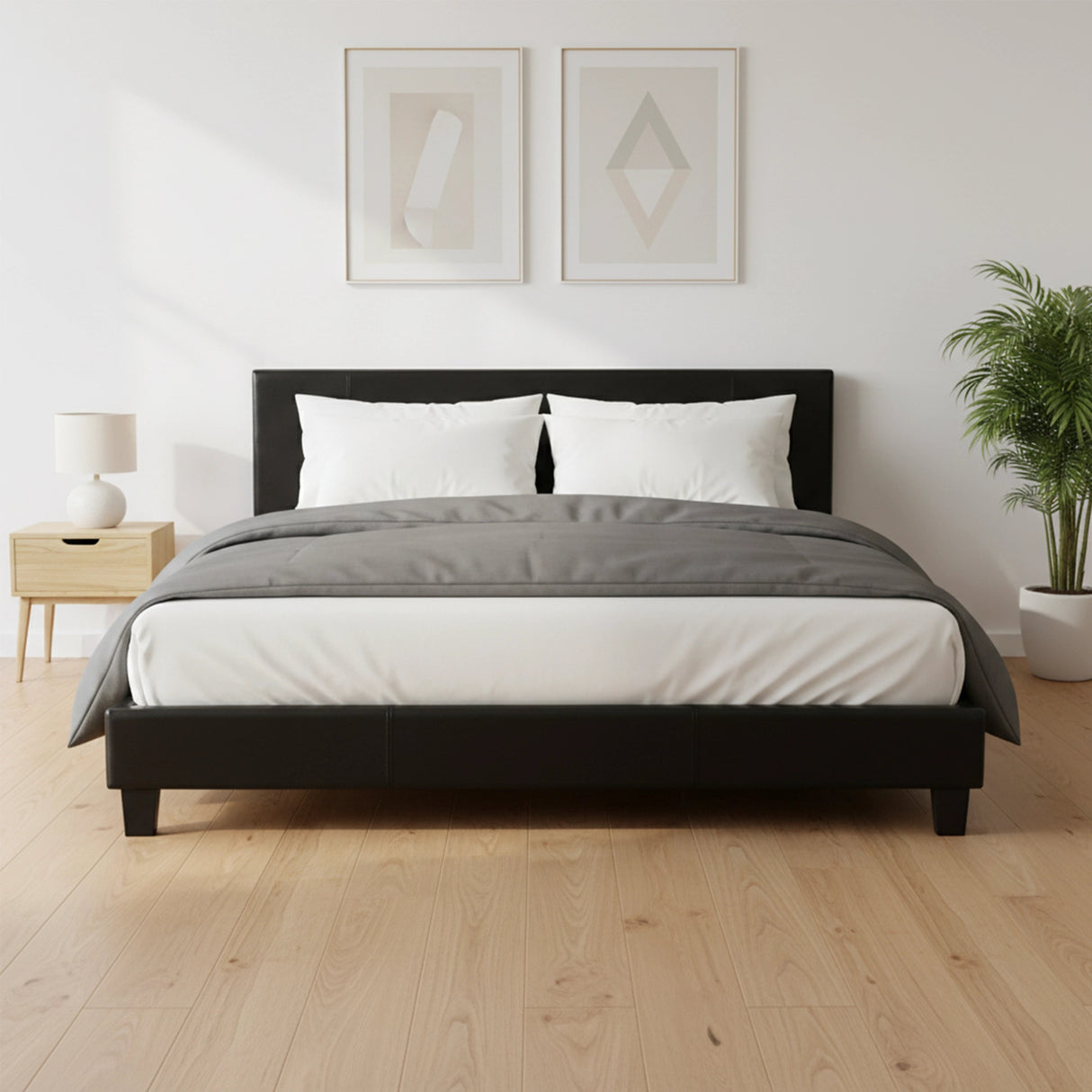 King PU Leather Bed Frame Black