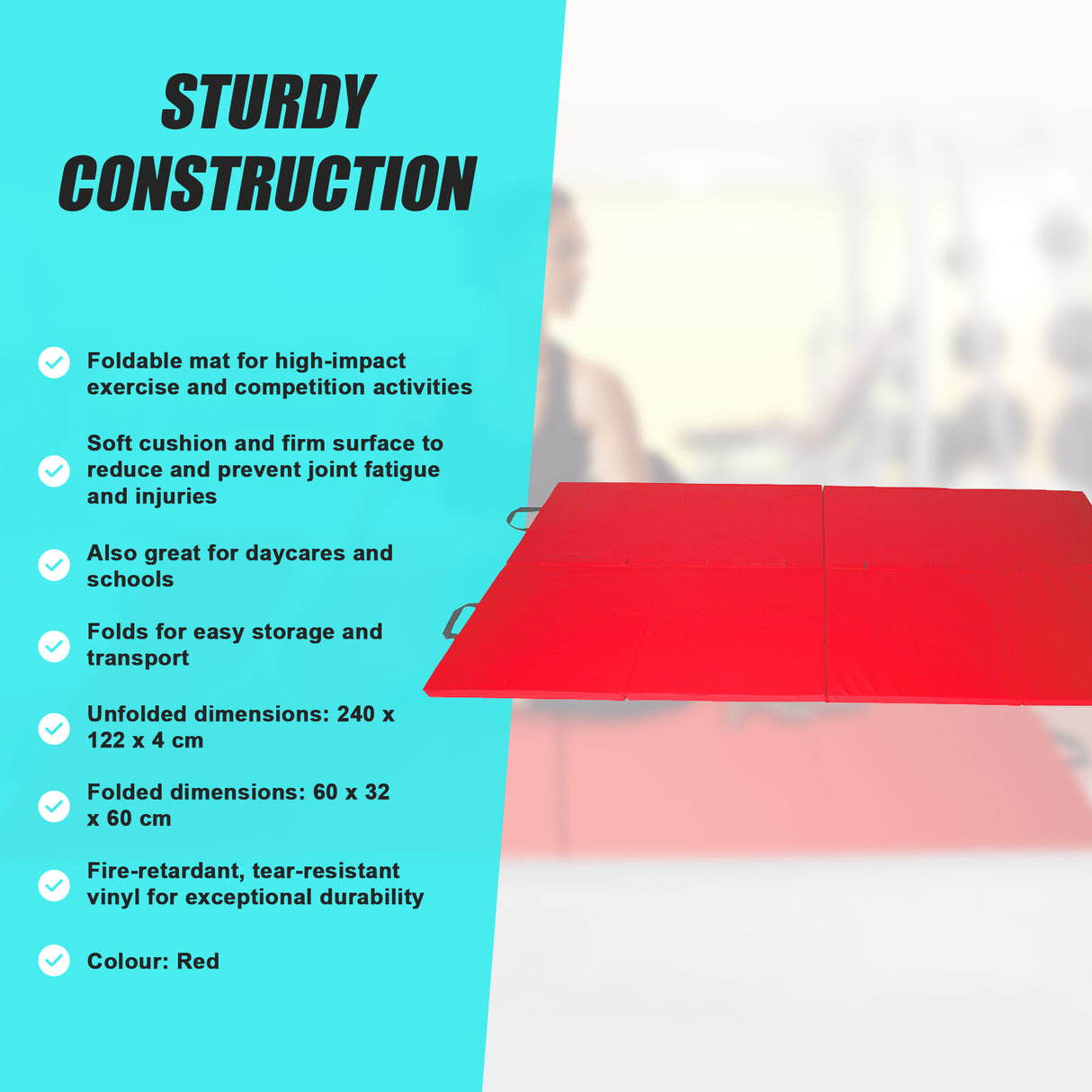 Folding Red Exercise Mat – Gymnastics, Martial Arts, Yoga, Karate & Judo Training