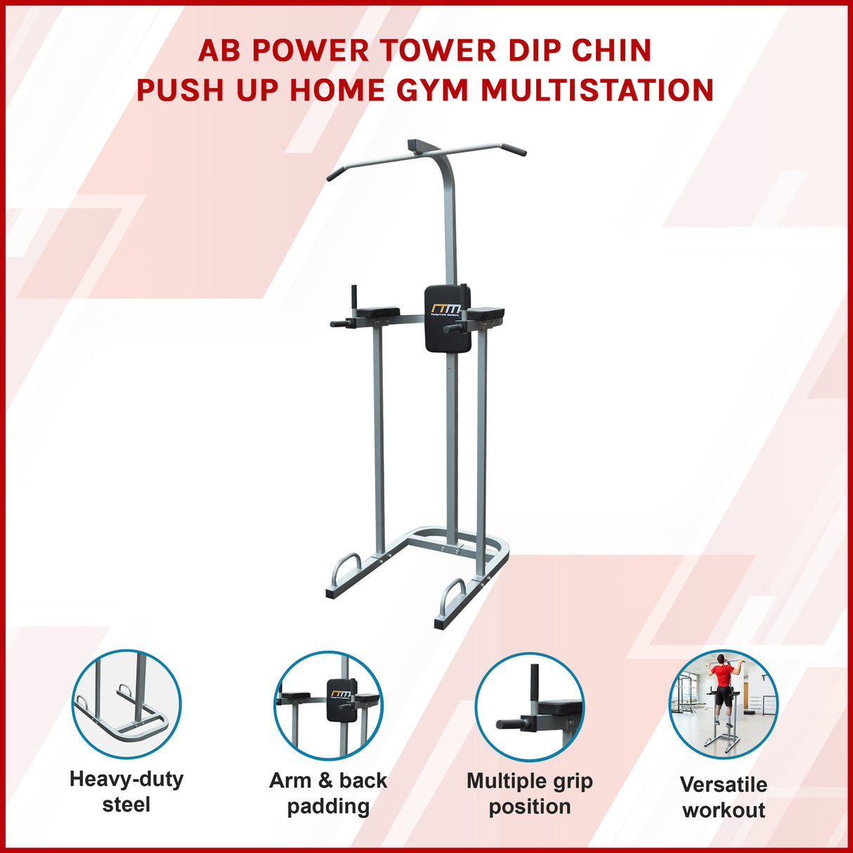 AB Power Tower Dip Chin Push Up Home Gym MultiStation
