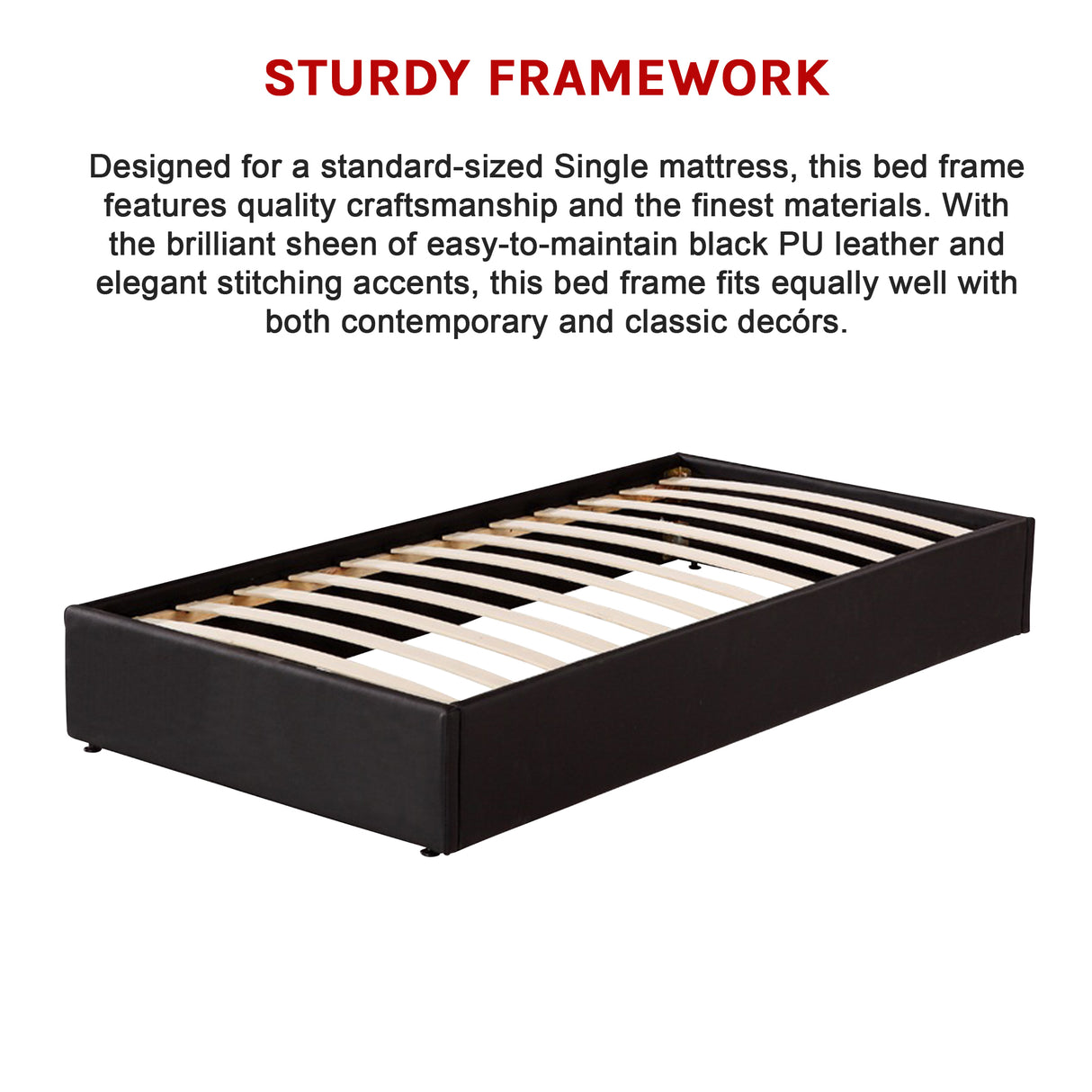 PU Leather Single Bed Ensemble Frame