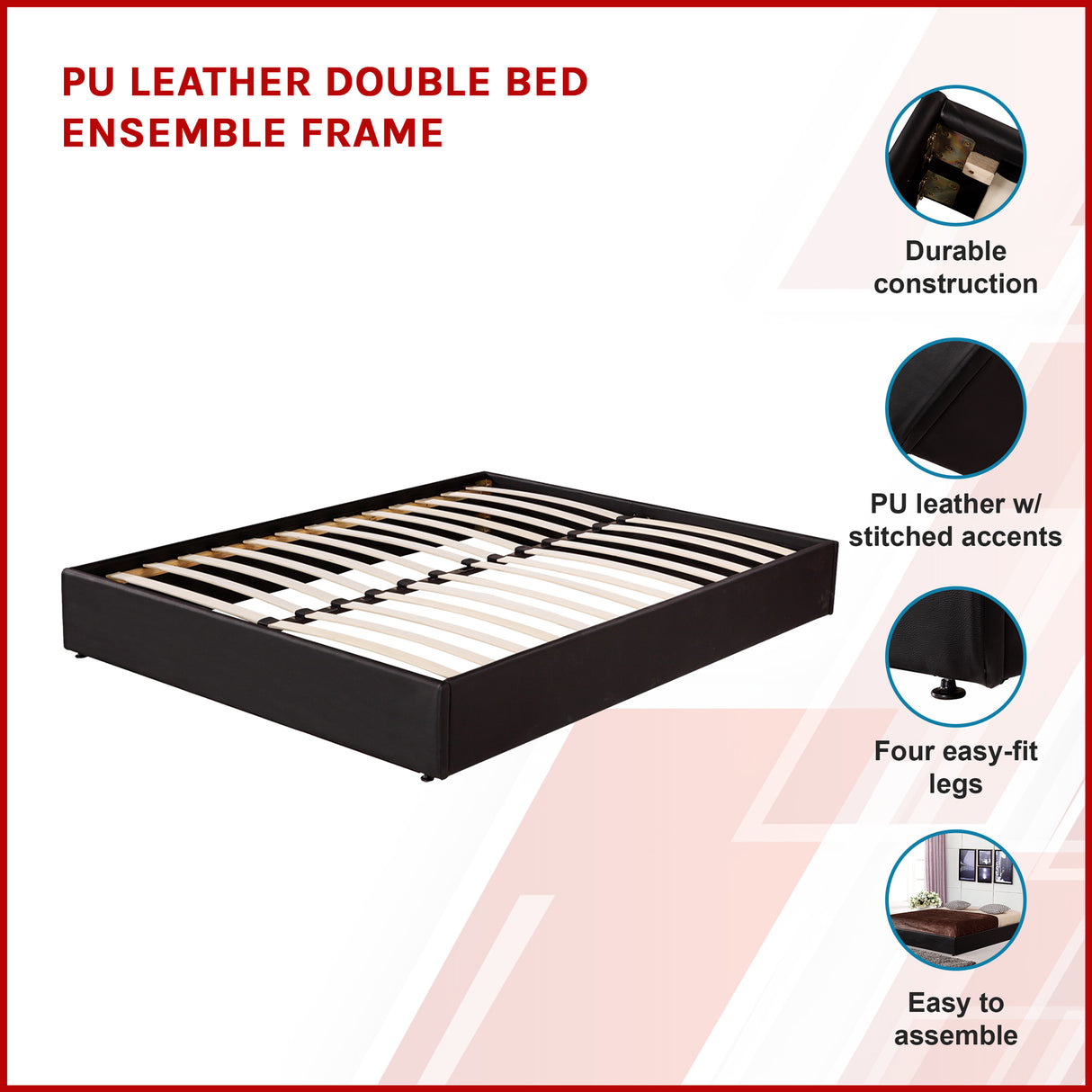 PU Leather Double Bed Ensemble Frame