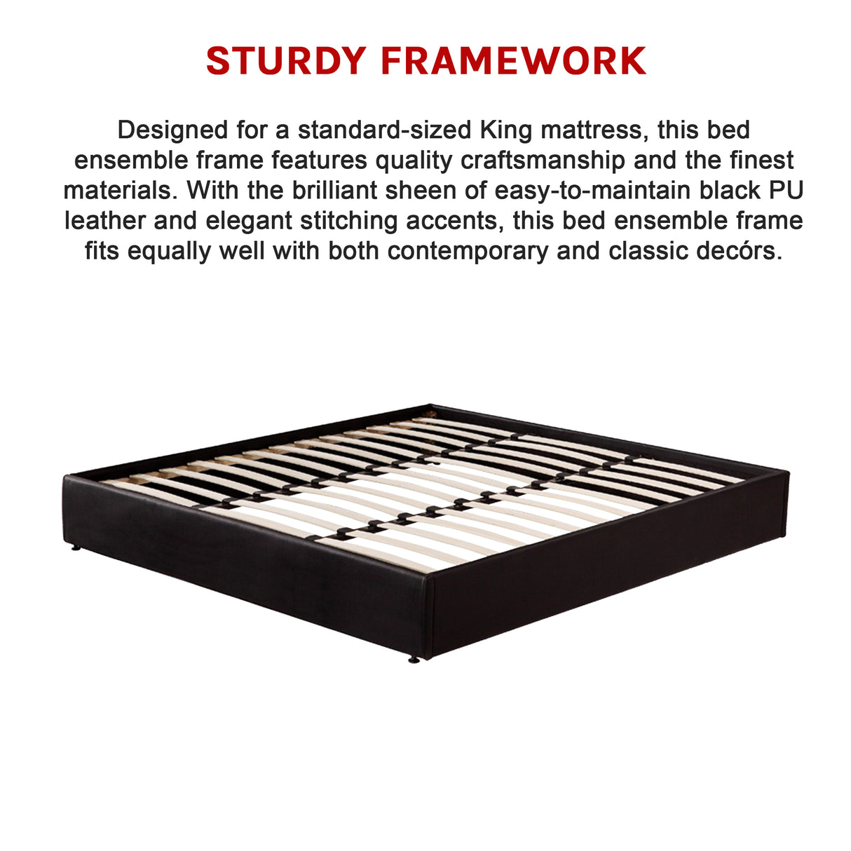 PU Leather King Bed Ensemble Frame